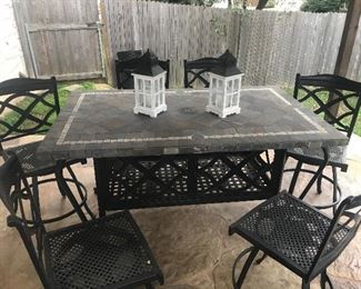 Stone and iron patio set