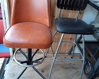 2 vintage bar stools - Orange one is adjustable height