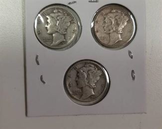 1941 Mercury Head silver dimes P-D-S Mint Marks