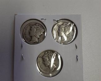 1942 Mercury head silver dimes P-D-S mint marks