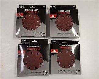 (4) Tool Shop 5" 8-hole Hook & Loop Sanding Disc - 30 Packs - 40, 80, 120, and 220 grit