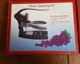 4 Piece Deluxe Wine Opening Kit With Stand Corkscrew Foil Cutter