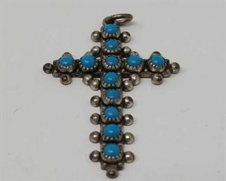 Sterling cross pendant with blue stones