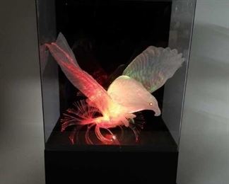 Fiber optic musical bird in acrylic case