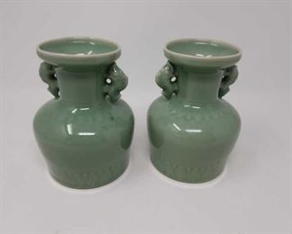 Pair of Celadon Asian vases