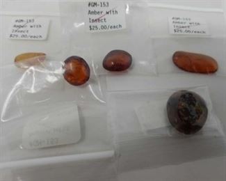 Bag of Amber gems some with insects one fire agate
