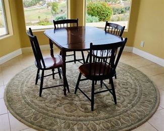 Hitchcock drop leaf table with  4 chairs and Nourison 100% wool rug