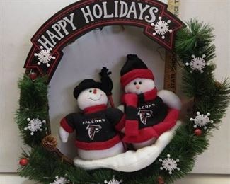 Atlanta falcons happy holidays 16in Christmas wreath mr. and mrs. snowman