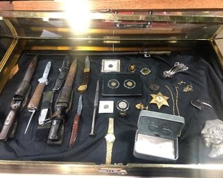 collectors knives German Bayonets, rare gravity knife and more. Rare Coins, some gold rings. and more