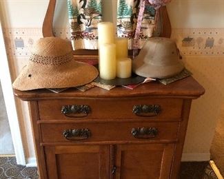 washstand with towel bar, antique oak