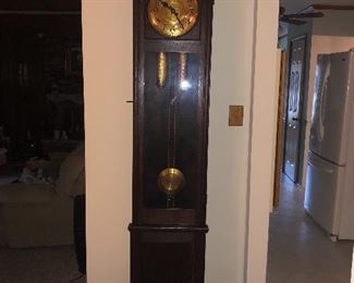 German antique dark oak grandfather clock, works