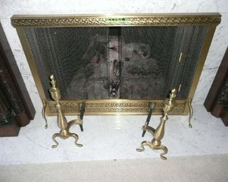 Fireplace Screen, 39" X 28" and pair of Andirons $65.00 