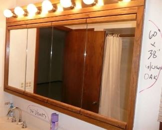 60" X 38" Oak Medicine Cabinet with Mirrored Doors includes Lights $50.00