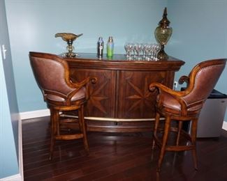 BAR AND TWO BAR STOOLS