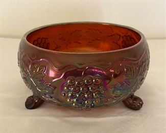 Red carnival footed bowl with grapes