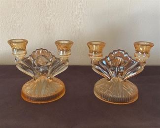 Carnival glass candle holders