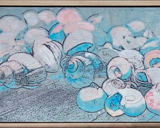 https://www.ebay.com/itm/124045360522  ML3084: Conner McManus Art Lake Shells Giclee and Acrylic on Birch Panel 12″x 18