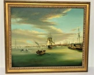 https://www.ebay.com/itm/114065352030  SM028: OIL PAINTING REPRODUCTION OF THOMAS BIRCH "PHILADELPHIA HARBOR" 26X31 IN