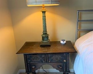 Wooden Nightstand, Table Lamp