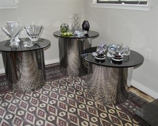 Milo Baurham 3 circular tables with smoke glass tops