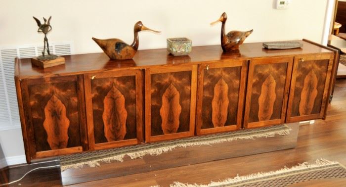 Mid Century Modern 6 door Rosewood Credenza with chrome plinth -   97 1/2” length x 34 1/2”