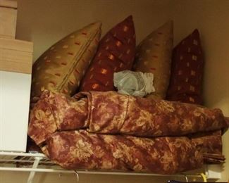 ASSORTED DRAPES AND MATCHING PILLOWS