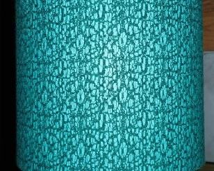 VINTAGE TEAL LAMP WITH LONG BARREL SHADES X 2