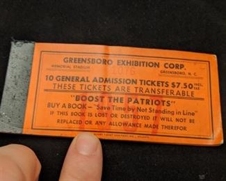1957 Greensboro Patriot Baseball Ticket Book