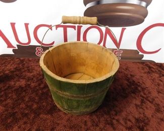 Early Green Paint Wooden Bucket