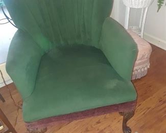 Fan back chair upholstered in emerald green