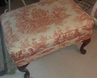 Foot stool covered in toile fabric