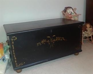 Chest, painted black with gold accents