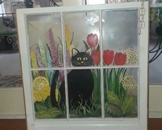 Window frame  with painted glass panels