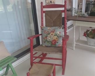 Vintage rocking chair with rush seat