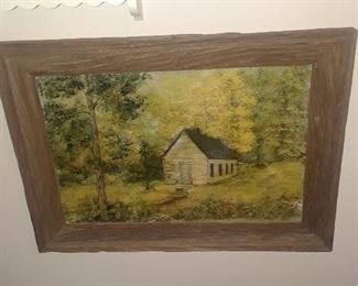 Oil of little house in the woods
