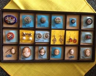 Cameos, Italian mosaics, Gold earrings