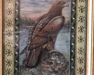 Incredible Eagle on rock folk art painting approx 16” circa 1850-60s