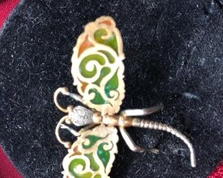 Plique au Jour 14k Dragon Fly Broach