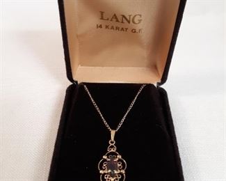 14K gold filled necklace with Garnet Stone
