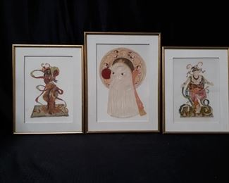 3 unique framed Asian paper art
