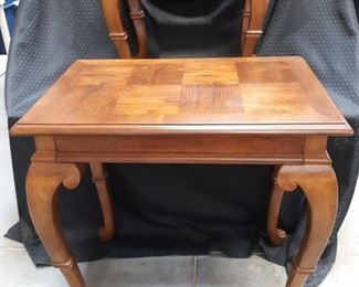 2 side tables, 1 with glass inlay
