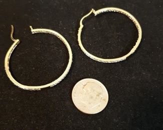 10kt gold hoop earings with small diamonds and 10kt gold ring with diamonds and colored stones