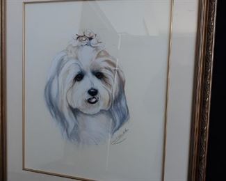 Lorraine A. WatsonHullney Framed and Matted ShihTzu Signed Artwork