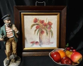 Nambe 1992 Silver Colored Bowl Tulip Essence Joyce Combs Print and Nautical Statue