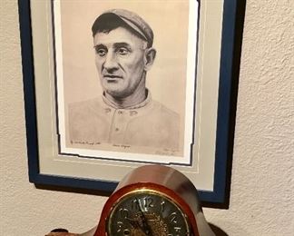 HONUS WAGNER SIGNED AND NUMBERED LITHOGRAPH. HOWARD MILLER PREMIUM CHIME CLOCK.