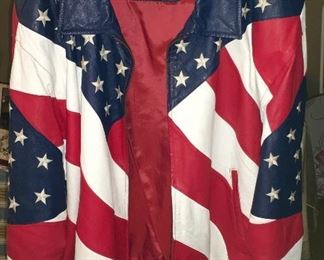 RED, WHITE & BLUE, STARS & STRIPES QUALITY LEATHER JACKET/COAT X 2.