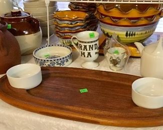 VINTAGE DANSK WOOD OVAL SERVING CHIP & DIP SET.