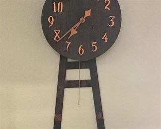 VERY OLD MISSION WOOD GENERAL STORE CLOCK FROM THOMPSON'S CLOCK COMPANY OF KANSAS CITY.