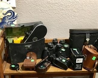 VINTAGE BINOCULARS & CAMERA ITEMS.