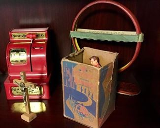 VERY NICE CONDITION VINTAGE BANK AND TIN TOYS.